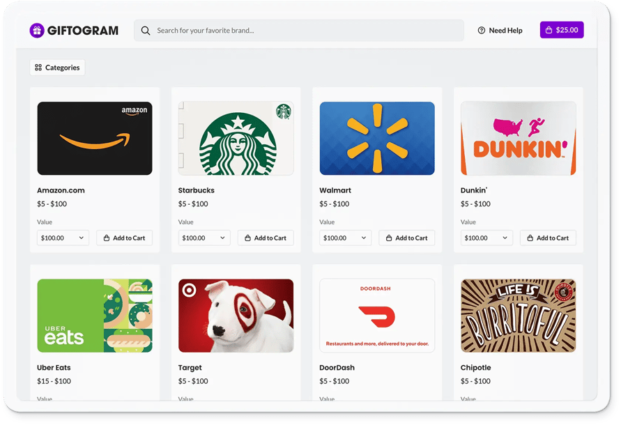 Send virtual gift card sale
